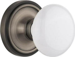 Nostalgic Warehouse Classic Rosette with White Porcelain Door Knob, Privacy - 2.375 , Antique Pewter