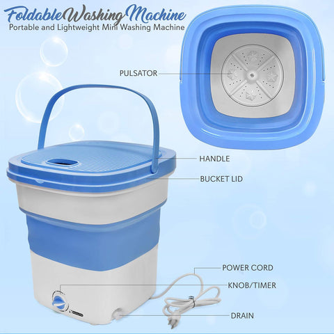 PURE CLEAN Portable Mini Washing Machine Lightweight Collapsible Bucket - Perfect for Camping, Travelling, Apartment, Dorm USA Brand