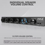 Pyle 6 Channel High Power Stereo Speaker Selector with Volume Control, Rugged and Durable Housing Construction, Cabinet Heat Sink, Plug and Play Easy Install