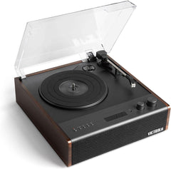 Victrola Eastwood Signature 3-Speed Bluetooth Turntable with Built-in Speakers and Dust Cover | Upgraded Turntable Audio Sound | Espresso (VTA-73-ESP)