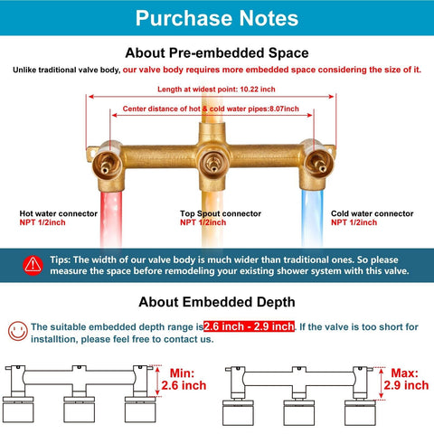 Midanya 3 Handle Tub Shower Faucet with Tub Spout,8-inch Rainfall Bathtub Rai...