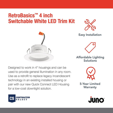 Juno RB4S SWW5 MW CP6 M6 RetroBasics Retrofit LED Downlight, Switchable, Matt...