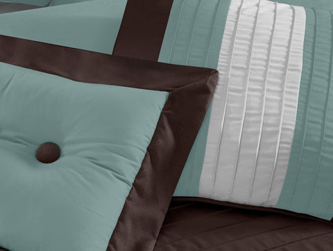 Chezmoi Collection Loft 8-Piece Luxury Striped Comforter Set (Full, Blue/Beig...