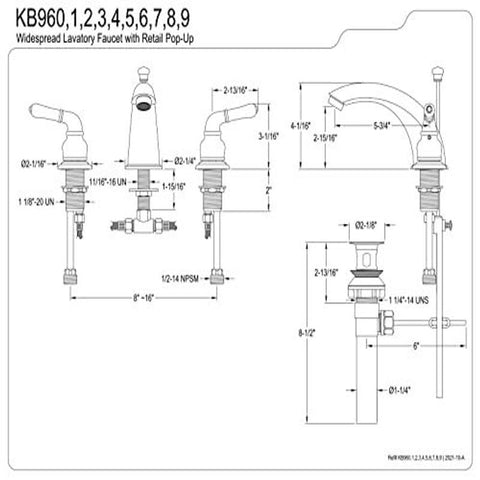 Kingston Brass KB964 8-Inch Adjustable Center, Polished Chrome/Polished