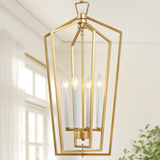 KSANA Gold Chandelier, 4-Light Lantern Pendant Light with