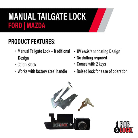 Pop & Lock PL2300 Black Manual Tailgate Lock (Works only with Factory Steel H...