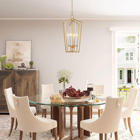 KSANA Gold Chandelier, 4-Light Lantern Pendant Light with