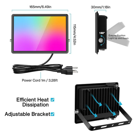 30W LED Flood Light Outdoor, 2700K Warm White RGB Flood Lights with Remote, D...