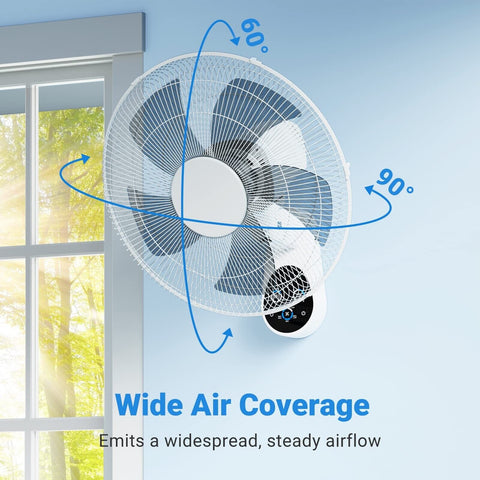 Mirdred Wall Mount Fan, 16 Inch 5 Blades 5 Speeds Wall Fan with Remote Contro...