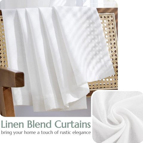 jinchan Linen White Curtains 108 Inch Extra Long for Living Room Farmhouse Ro...