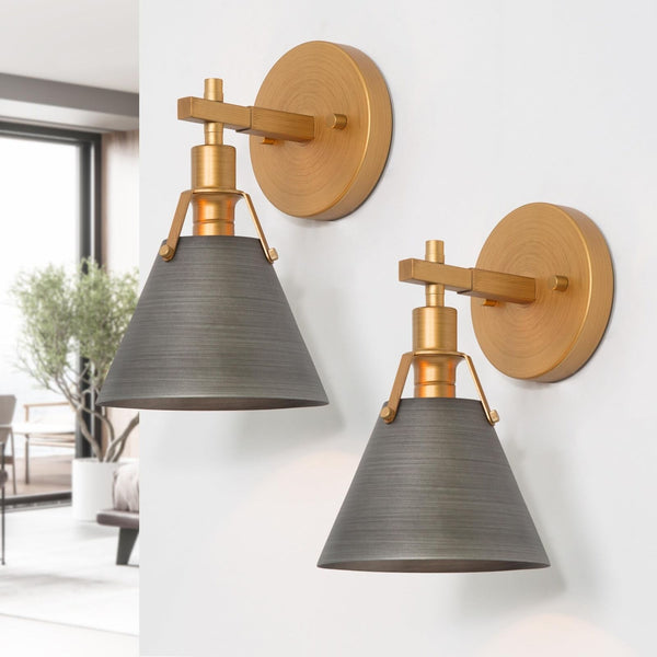 KSANA Wall Sconces Set of Two, Brushed Antique Gold and Silver Sconces Wall L...