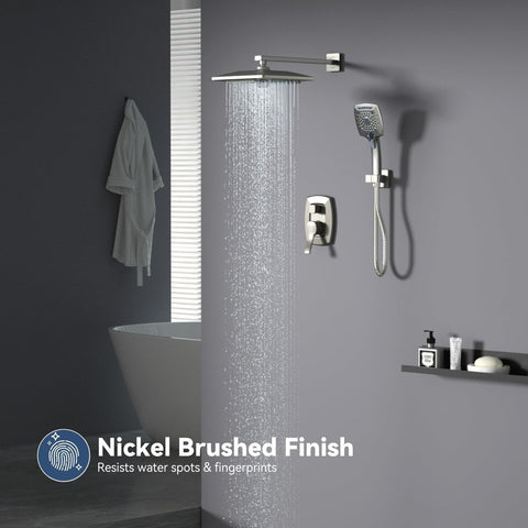 ELLO&ALLO Shower Faucet Set Mixing Valve and Trim Kit Brushed Nickel, Rainfal...