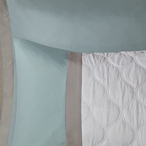 510 DESIGN Luxe Quilted Comforter Set Modern Queen, Scrollwork Seafoam