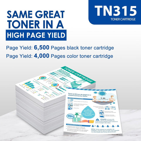 TN-315 BK/C/M/Y High Yield Toner Cartridge 4 Pack Compatible Replacement for ...