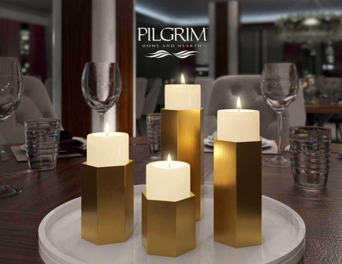 Pilgrim Home and Hearth Luxury Brass Hexagon Candle Holder 8 inch Tall