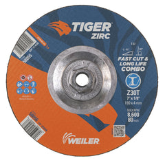 Weiler 58055 7" x 1/8" Tiger Zirc Type 27 Cut and Grind Combo Wheel, Z30T, 5/...