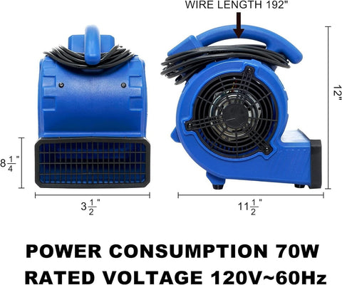 Simple Deluxe Air Mover, 305 CFM Mini Floor Blower Fan for Water Damage, Blue...