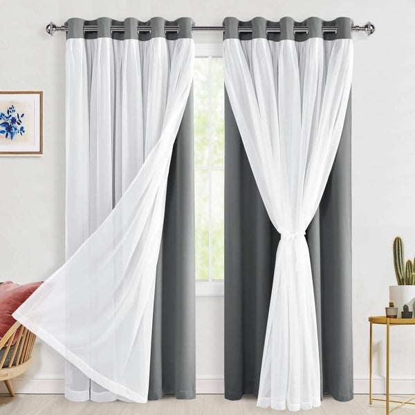 Hiasan Blackout Curtains with Sheer 84 Inches Long, Grommet Thermal Insulated...