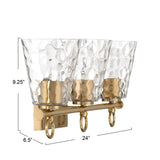 Imogen - Metal and Hammered Water Glass 3-Light Vanity Light, Brushed Gold