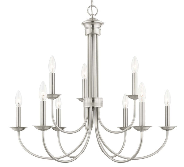 Livex Lighting 42687-91 9 Light Brushed Nickel Chandelier 30"L x 30"W x 27"H