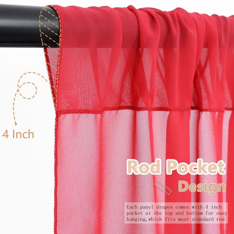 Ceiling Drapes for Weddings Red Sheer Draping Fabric 5x15FT 4 Panels Chiffon ...