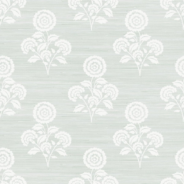 Flourish Block Print Whisper Blue Faux Grasscloth Peel and Stick Wallpaper, S...