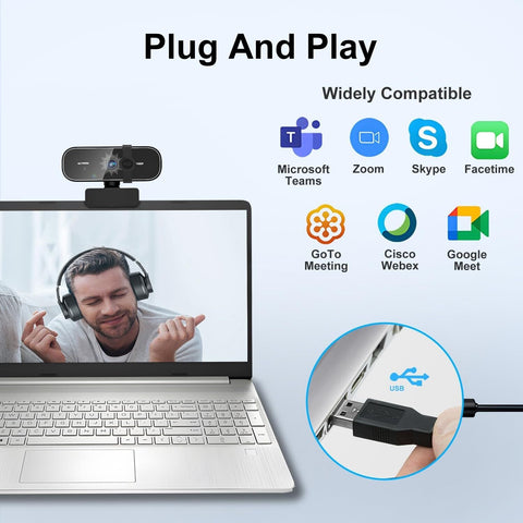 C28 1080P Webcam with Privacy Cover and Tripod Stand, PC Camera with Noise-Ca...