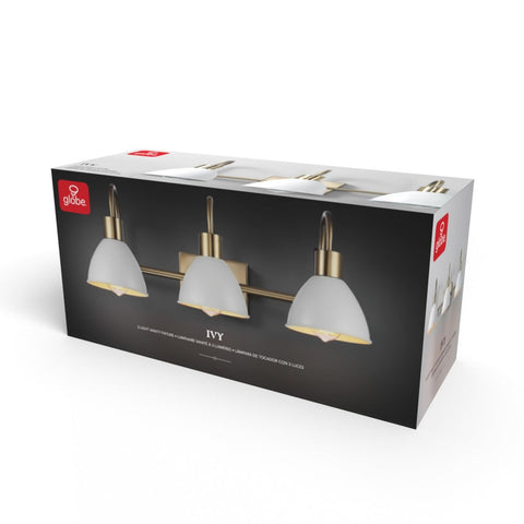 Globe Electric 63000056 24" 3-Light Vanity Light, Matte Brass Finish, Matte W...