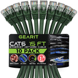 GearIT Cat 6 Ethernet Cable (10-Pack 15 Feet) Cat6 Network Patch, 10Gbps, RJ4...