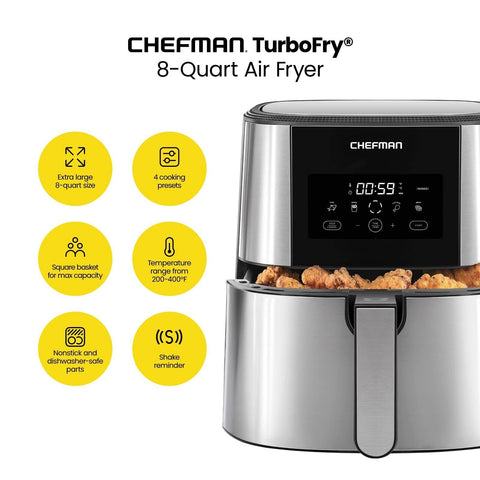 Chefman TurboFry&#174; Touch Air Fryer, XL 8-Qt Family Size, One-Touch Digital C