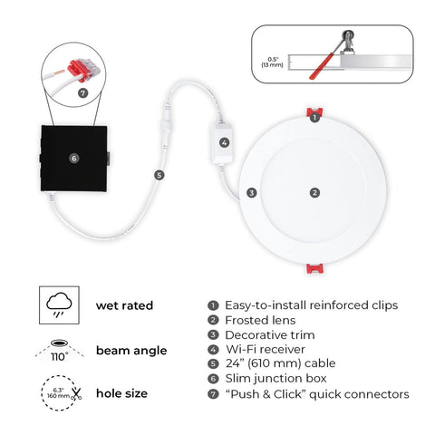 Globe Electric 50069 Wi-Fi Smart 6" Ultra Slim LED Recessed Lighting Kit 2-Pa...