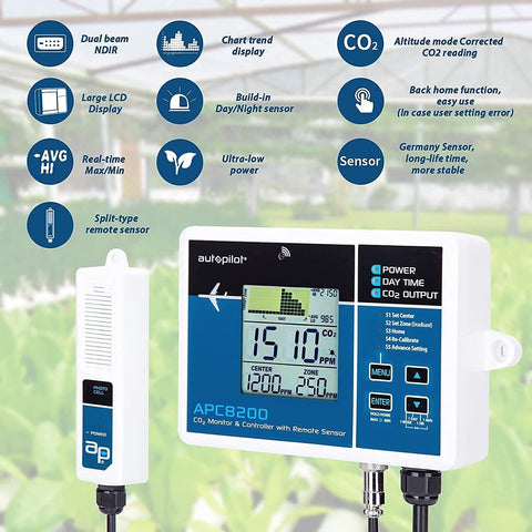 Autopilot APC8200 Hydroponics CO2 Monitor and Controller with 15-Inch Remote ...