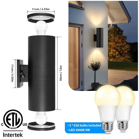 SHIMR Outdoor Wall Lights with Dusk to Dawn Sensor, Up and Down Lighting 3000...