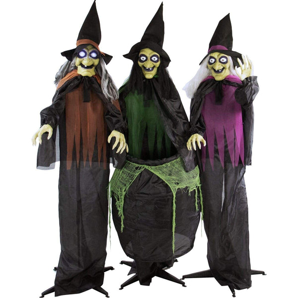 Haunted Hill Farm Life-Size Scary Talking 3 Witches with Cauldron Halloween A...