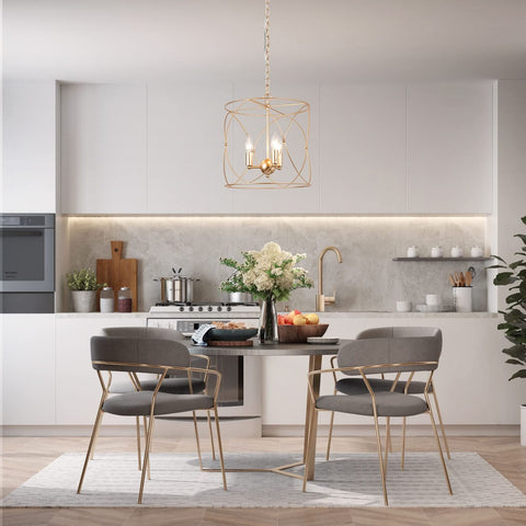 Modern Gold Chandelier, 3-Light Cylindrical Cage Pendant Lighting for Kitchen...