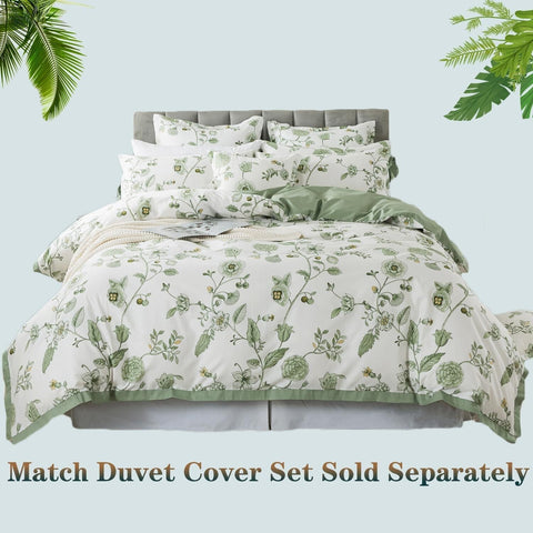 FADFAY Full Size Sheet Sets Green Floral Bedding Premium Percale Cotton Toile...