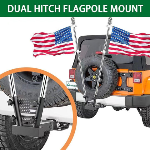 Hitch Mount Dual Flag Pole Holder Fits Standard 2" Inch Receivers - Flagpole ...