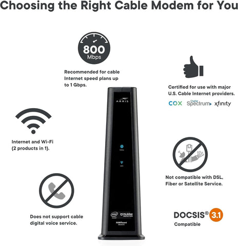 ARRIS SURFboard SBG8300 DOCSIS 3.1 Gigabit Cable Modem & AC2350 Wi-Fi Router...