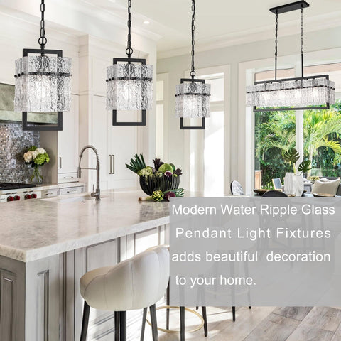 Modern Black Pendant Lights Kitchen Island, Crystal Kitchen Island Lighting w...