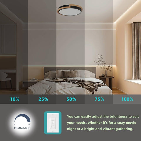 Dimmable Wood LED Flush Mount Ceiling Lights, 5CCT 2700K-6000K Black Hallway ...