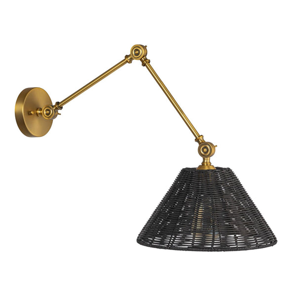 Creative Co-Op Coastal Adjustable Wall Sconce with Black Rattan Shade, Antiqu...