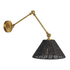 Creative Co-Op Coastal Adjustable Wall Sconce with Black Rattan Shade, Antiqu...