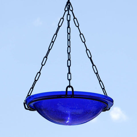 Achla Designs 201-6020 Crackle Glass Hanging, 12-in, Cobalt Blue Birdbath