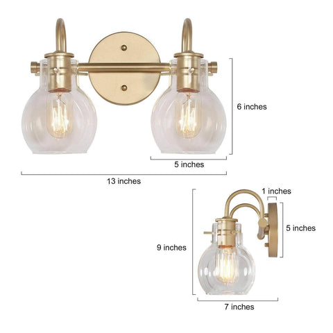 LALUZ Bathroom Light Fixtures, 2-Light Gold Bathroom Vanity Light with Globe ...