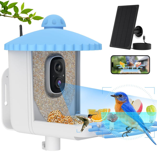 Smart Bird Feeder with Camera Solar Powered, 1080P HD AI Identify Wild Bird F...