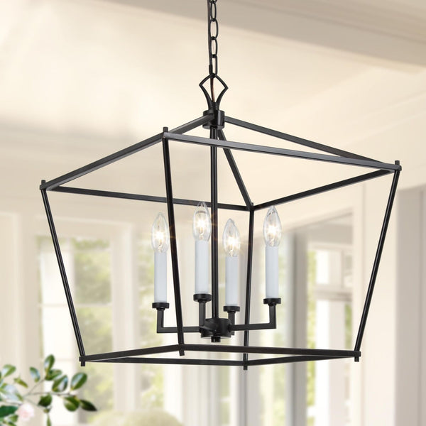 KSANA Black Chandelier, 4-Light Modern Linear Chandeliers, Pendant Cage Lante...