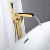 ELLO&ALLO FreeStanding Tub Faucet,Floor Mounted Tub Filler Faucet Brushed Gold