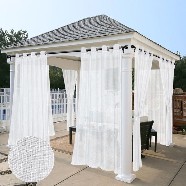 HolidayIdeas 8 Panels Outdoor Curtains for Patio-Linen Semi White Sheer Curta...