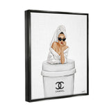 Stupell Industries Girl in Robe Morning Coffee Black Framed Floater Canvas Wa...