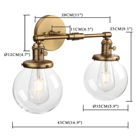 Phansthy Double Sconce Vintage Industrial 2-Light Wall Light with 5.9 Inches ...